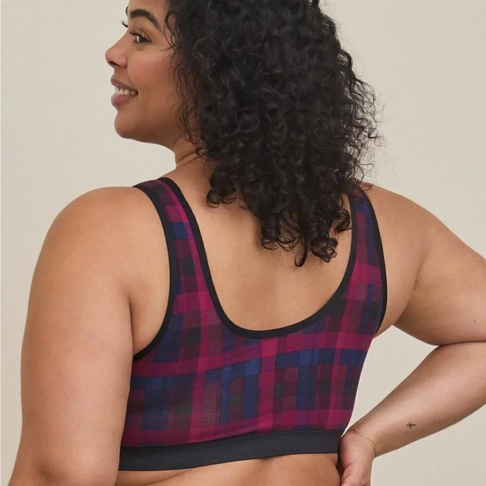 Torrid - Unlined Cotton Seamed Scoop Bralette in Multi Block Plaid Black - Picture 11 of 11